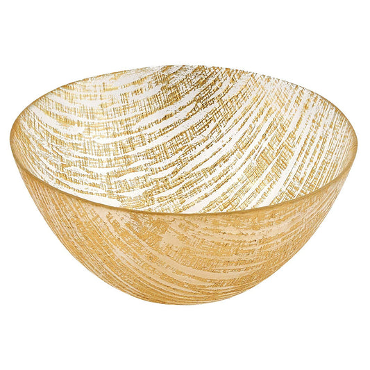 (D) Handcrafted Glass Serving Bowl 11" with Metallic Gold Line Pattern