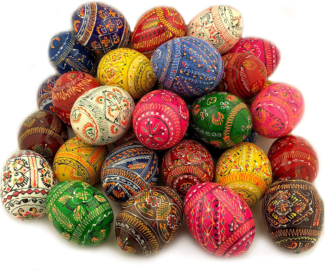 (D) Religious Gifts Assorted 50 pc Colorful Wooden Ukrainian Easter Pysanky Eggs