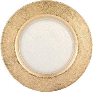(D) Charger Plate Gold Leaf Round 13 inch Textured Glass, Wedding Dinnerware