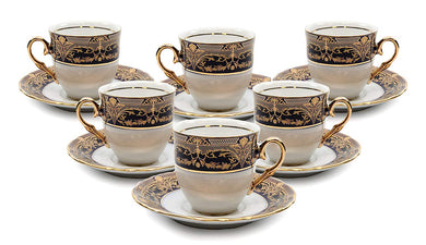 Royalty Porcelain 12-pc Tea Cup Set, Cups and Saucers, Vintage Dark Blue 8 Oz