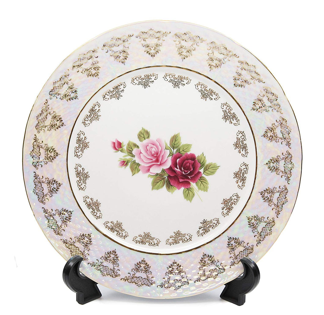 Royalty Porcelain Set of 6 Dinner Plates 10.5, Vintage Floral Pattern, 24K Gold