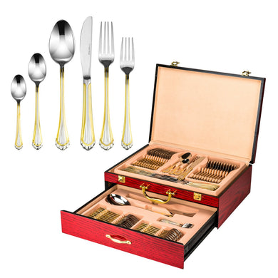 Italian Collection 'Tuscana Gold' 75-Pc Premium Silverware Flatware Serving Set