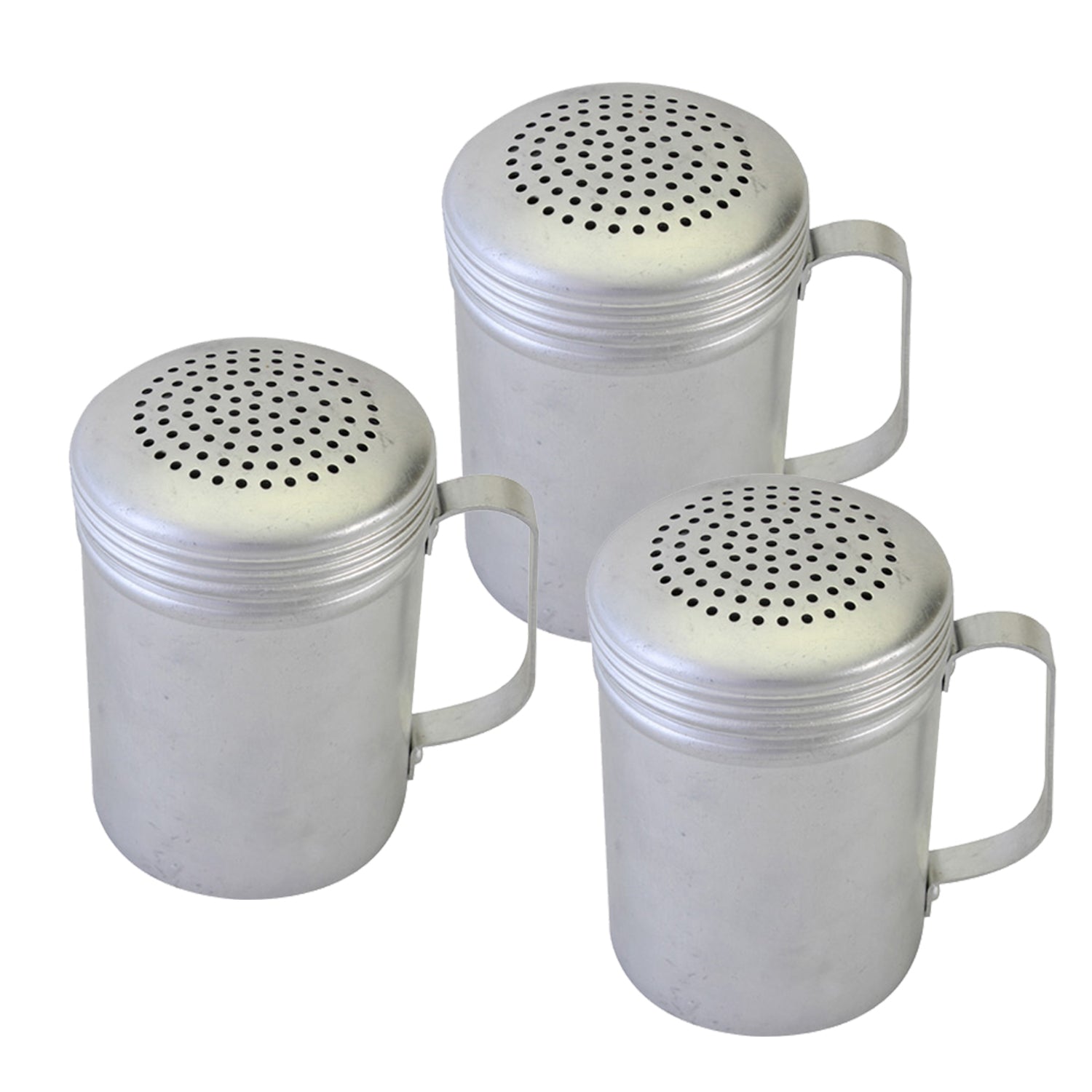 Salt and Pepper Shakers 10 Oz Dredge With Handle, Aluminum, Kitchen Utensil (3 PC)
