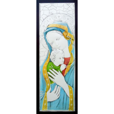 (D) Religious Gift Catholic Icon Blue Aluminum Wall Figurine (Madonna and Child)