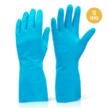 Reusable Cleaning Latex 12" X 3 7/8" Gloves Blue for Janitorial S-M (12 Pairs)