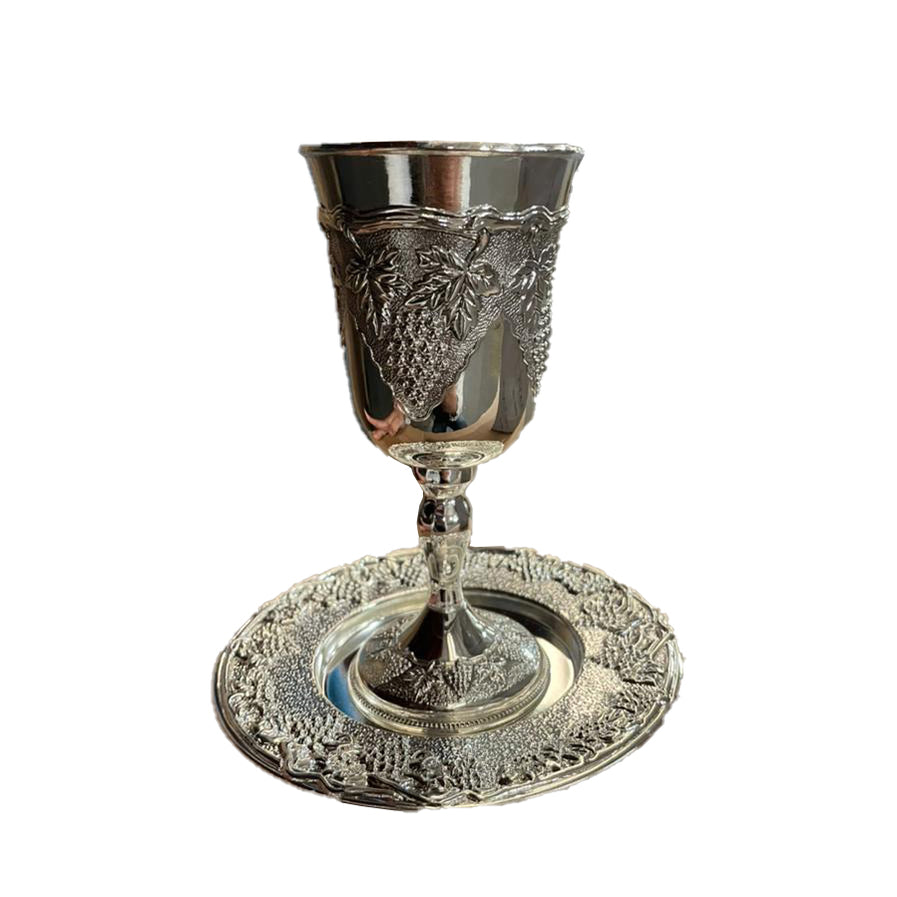 (D) Judaica Kiddush Cup with Tray Grape Design For Passover