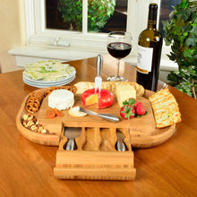 (D) Bamboo Cheese Board, Wooden Cheese Board Set with Cheese Knives 5 Pc Set