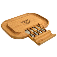 (D) Bamboo Cheese Board, Wooden Cheese Board Set with Cheese Knives 5 Pc Set