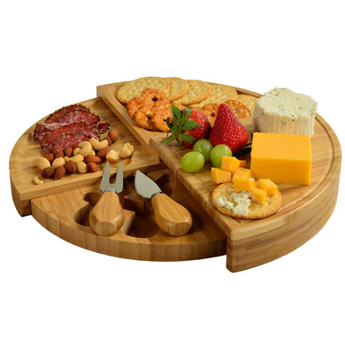 (D) Bamboo Cheese Board, Tiered Board Wooden Board with Stainless Steel Tools