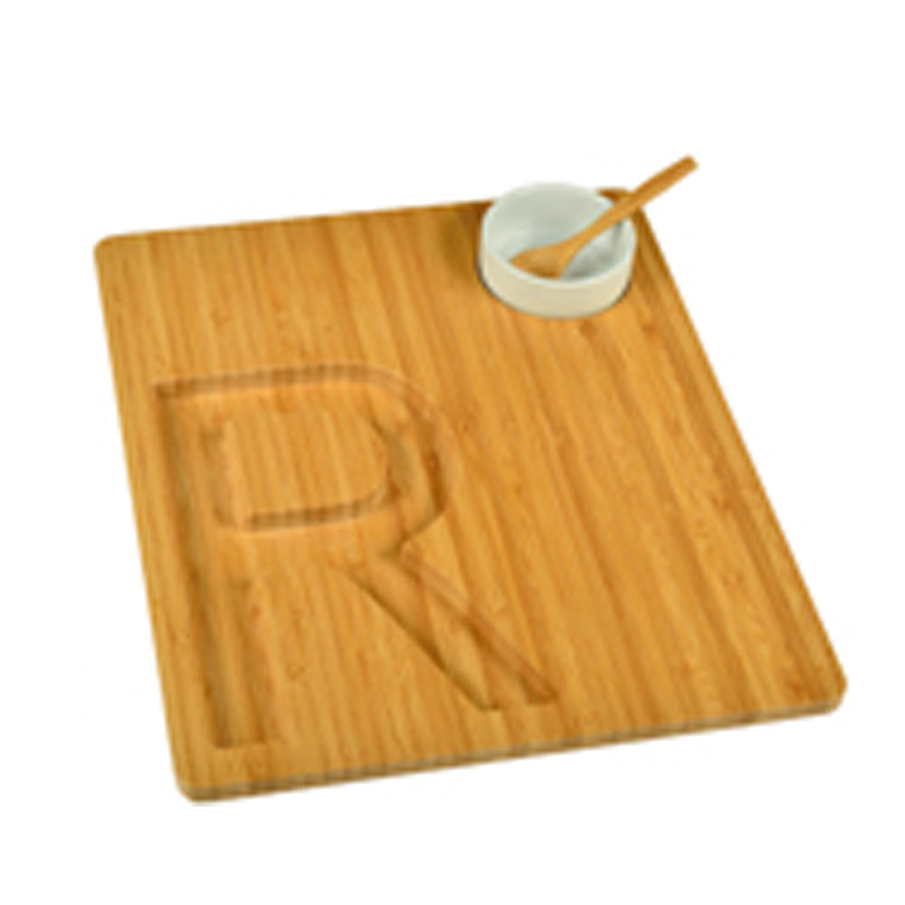 (D) Alphabet Bamboo Cheese Brown Charcuterie Board Wood Platter (R)
