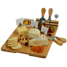 (D) Bamboo Cheese Board Set with 4 Tools, Markers and Ceramic Bowl, Set of 10