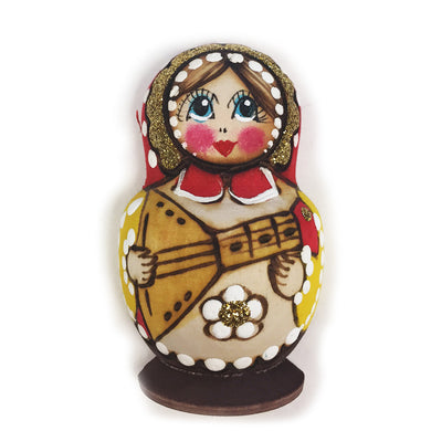 (D) Russian Souvenirs Matryoshka Wooden Magnet (Brown with Balalayka)