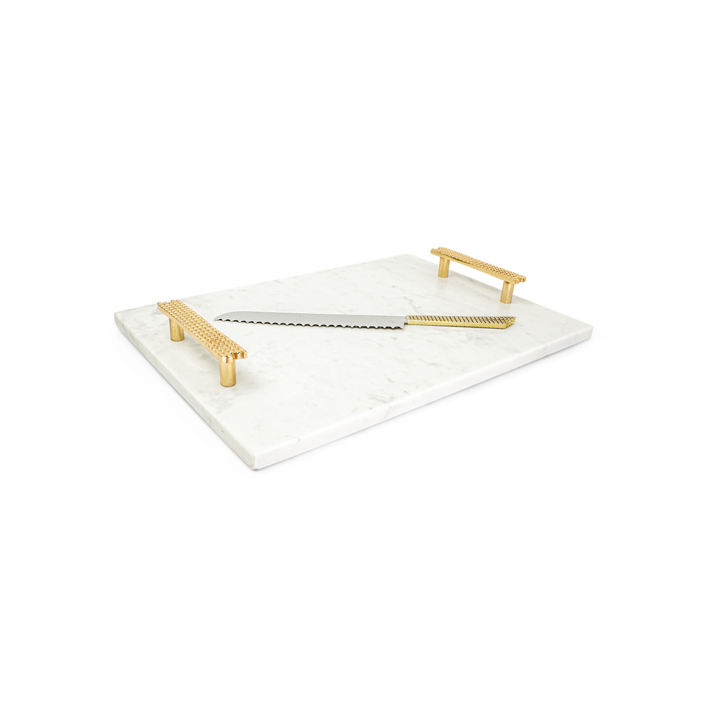 (D) Judaica Challah Board Marble with Handles for Shabbat