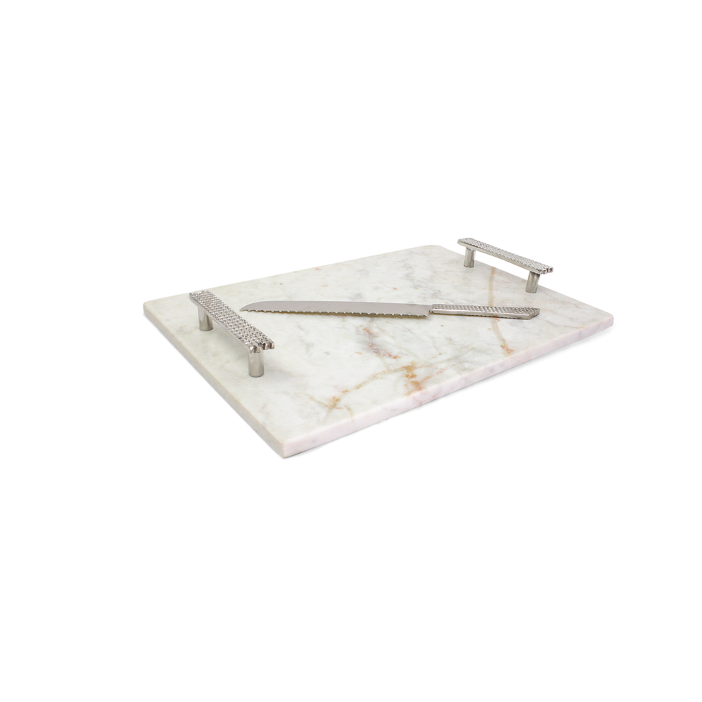 (D) Judaica Challah Board Marble with Handles for Shabbat
