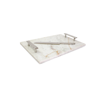 (D) Judaica Challah Board Marble with Handles for Shabbat