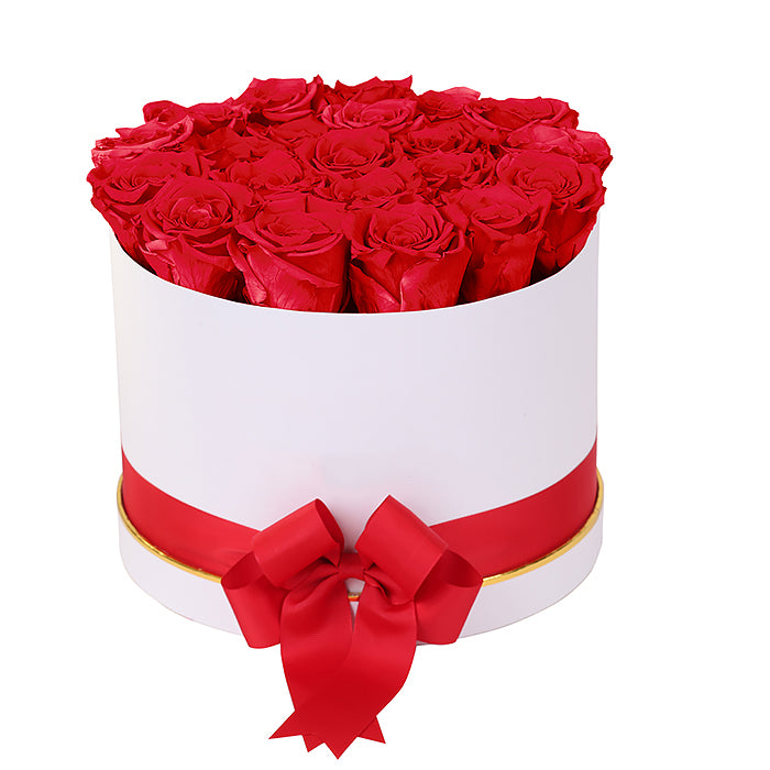 (D) Luxury Long Lasting Roses in a White Box, Preserved Flowers Empire L (Scarlet)