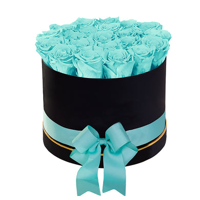 (D) Luxury Long Lasting Roses in a Black Box, Preserved Flowers Empire L (Blue)