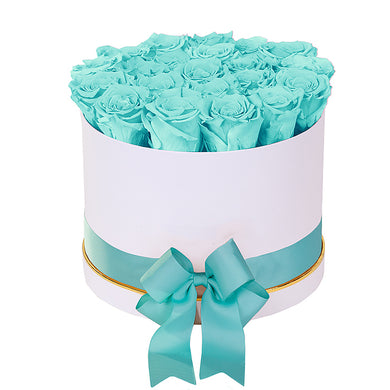 (D) Luxury Long Lasting Roses in a White Box, Preserved Flowers Empire L (Blue)