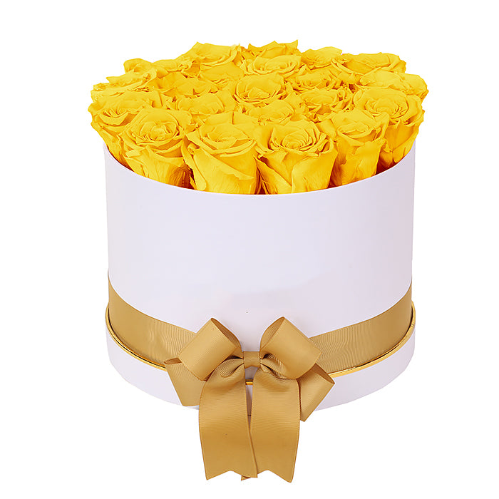 (D) Luxury Long Lasting Roses in a White Box, Preserved Flowers Empire L (Yellow)