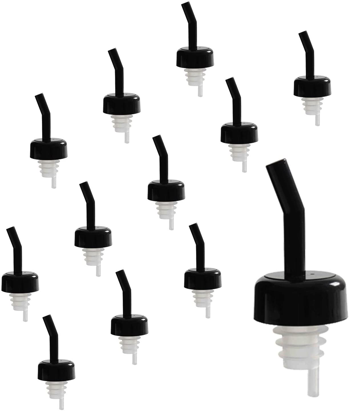 Even Flow Bottle Pourer With or Without Black Collar and Black, Clear, or Red Head, With Clear Tail, Barware 12 Pieces