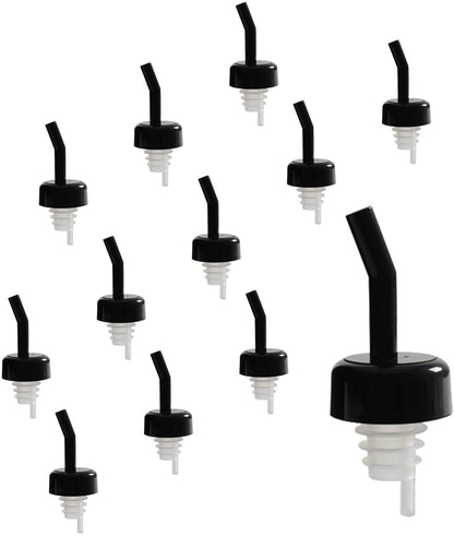 Even Flow Bottle Pourer With or Without Black Collar and Black, Clear, or Red Head, With Clear Tail, Barware 12 Pieces