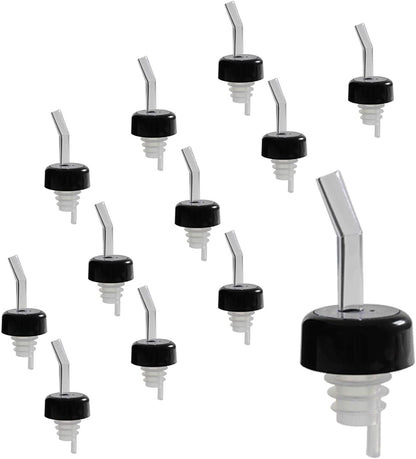 Even Flow Bottle Pourer With or Without Black Collar and Black, Clear, or Red Head, With Clear Tail, Barware 12 Pieces