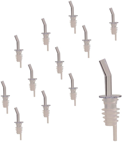 Even Flow Bottle Pourer With or Without Black Collar and Black, Clear, or Red Head, With Clear Tail, Barware 12 Pieces