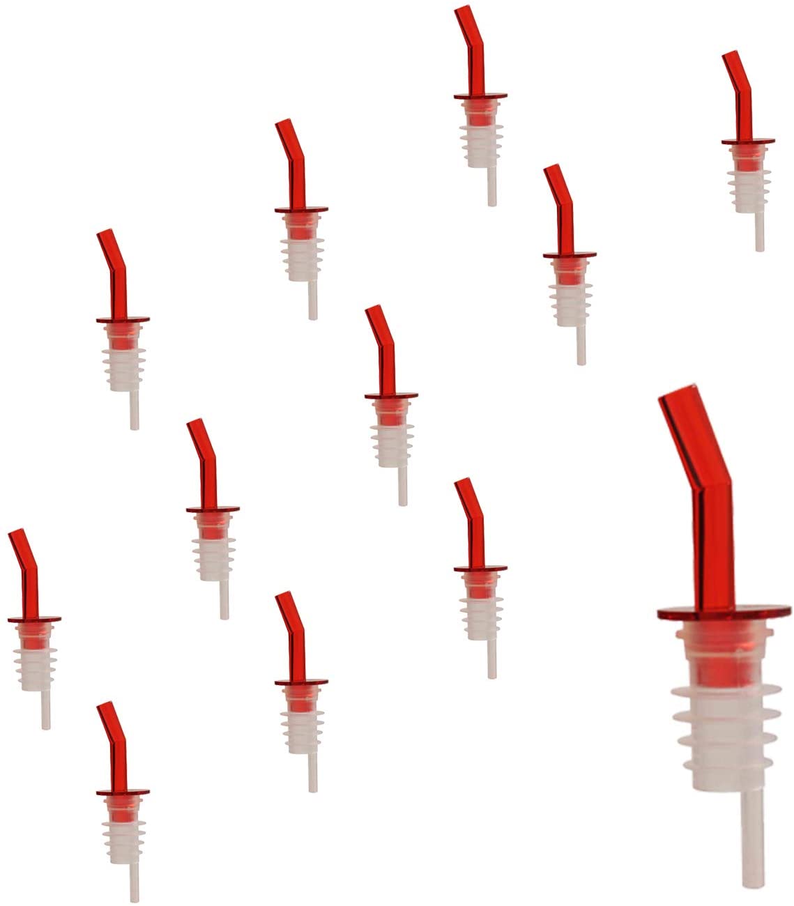 Even Flow Bottle Pourer With or Without Black Collar and Black, Clear, or Red Head, With Clear Tail, Barware 12 Pieces