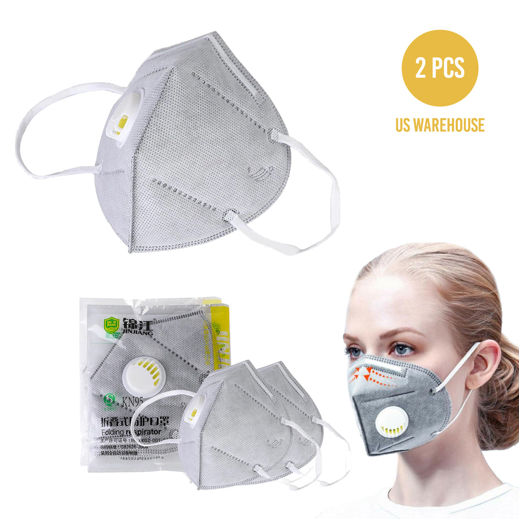 Reusable KN95 Face Masks, Filtered Protection Facial Mask with Valve - 2 PC