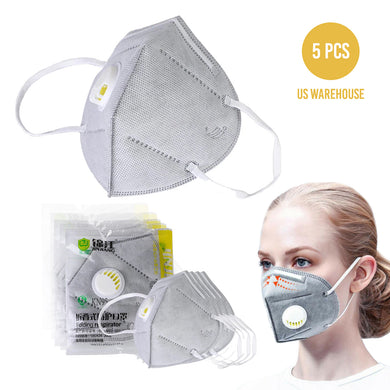 Reusable KN95 Face Masks, Filtered Protection Facial Mask with Valve - 5 PC
