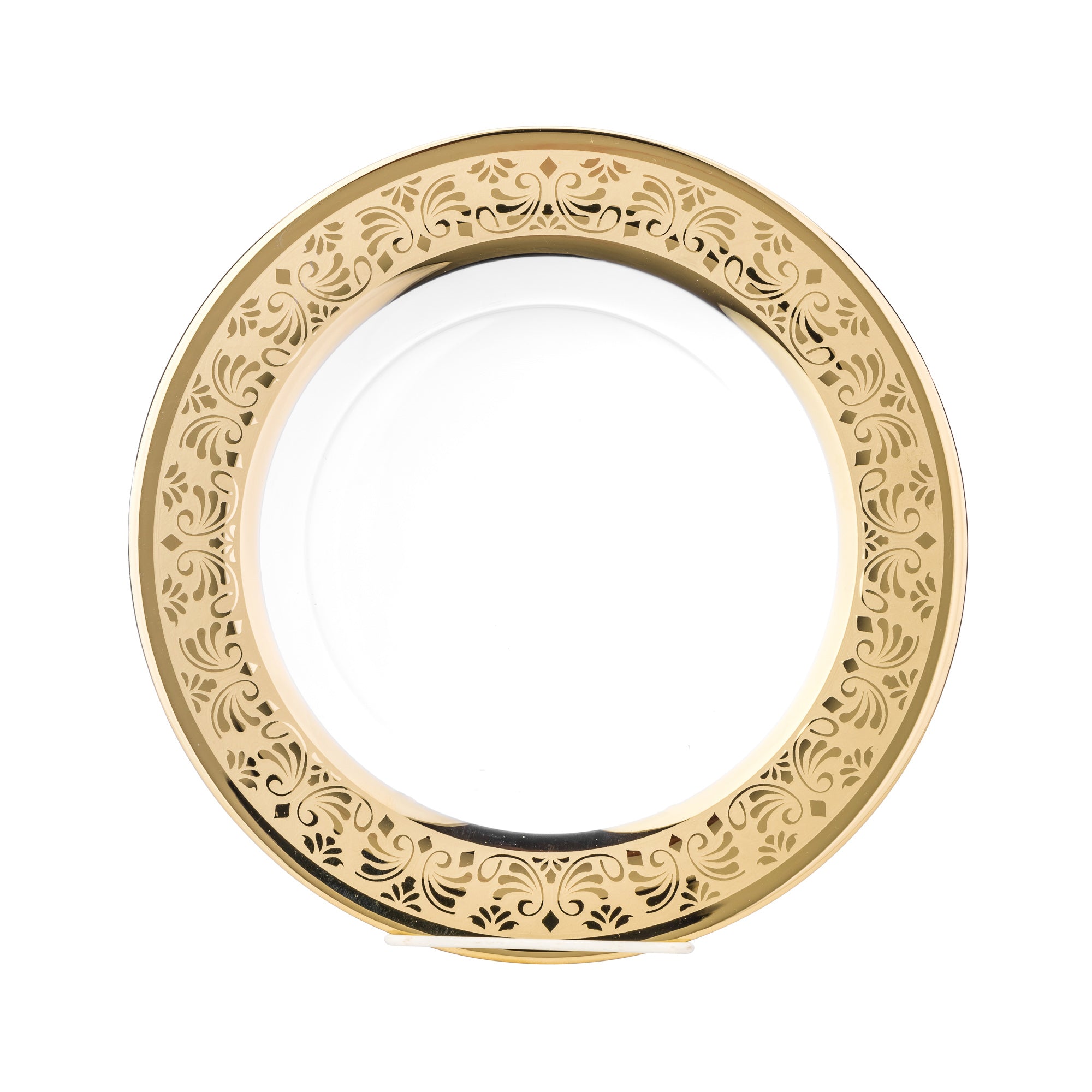 Set Of 6 Dinner Plates 10", Gold Floral Design Transparent Dinnerware