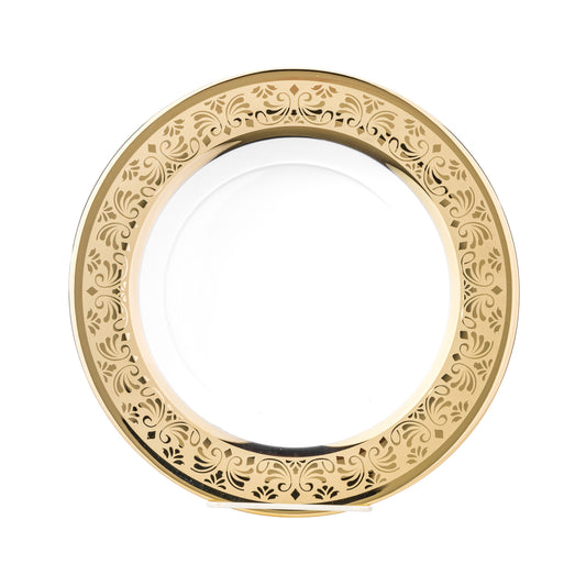 Set Of 6 Dinner Plates 10", Gold Floral Design Transparent Dinnerware