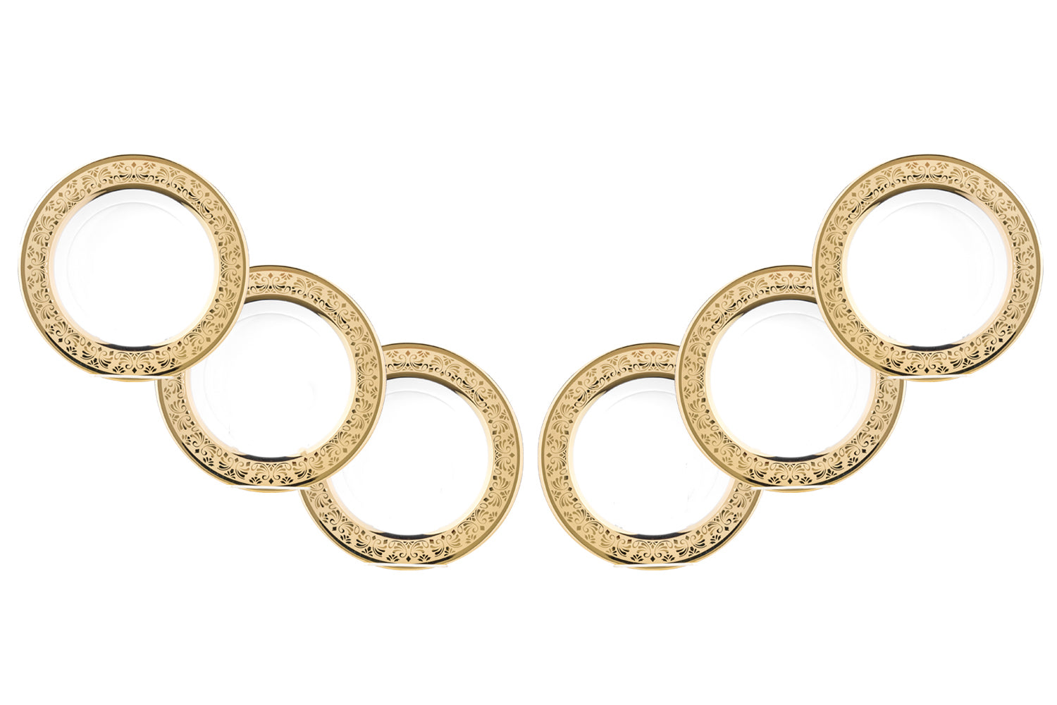 Set Of 6 Dinner Plates 10", Gold Floral Design Transparent Dinnerware