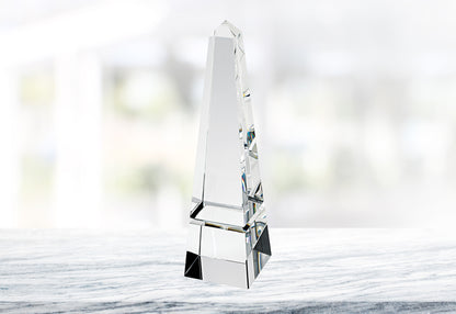 (D) European Handcrafted Crystal Glass Obelisk Centerpiece Figurine 12"H