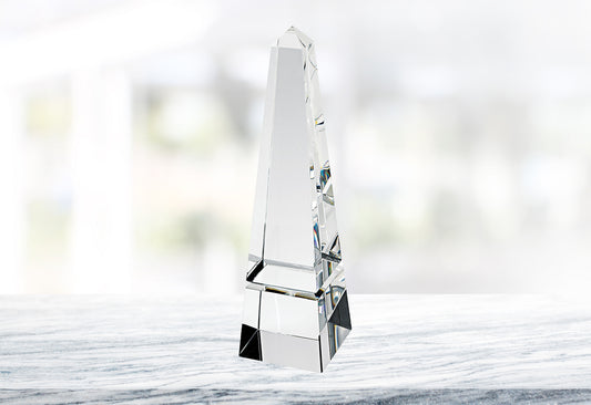 (D) European Handcrafted Crystal Glass Obelisk Centerpiece Figurine 12"H