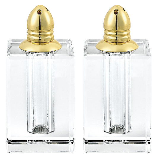 (D) Handcrafted Crystal Glass 2-pc Salt and Pepper Shakers Set Dispensers (Gold)