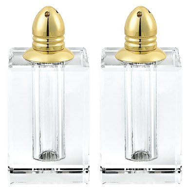 (D) Handcrafted Crystal Glass 2-pc Salt and Pepper Shakers Set Dispensers (Gold)