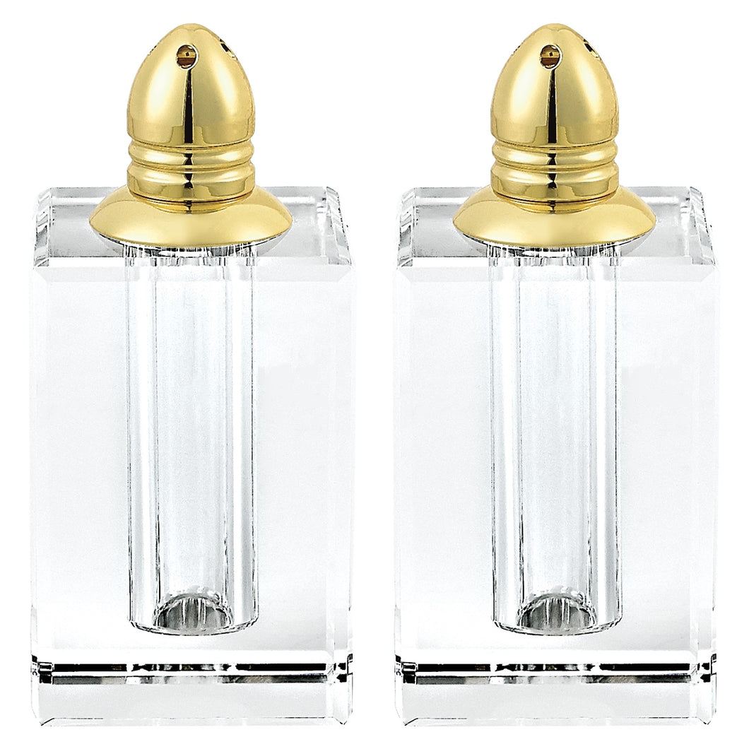 (D) Handcrafted Crystal Glass 2-pc Salt and Pepper Shakers Set Dispensers (Gold)
