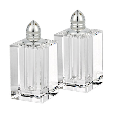 (D) Handcrafted Crystal Glass 2-pc Salt and Pepper Shakers Set Dispensers (Silver)