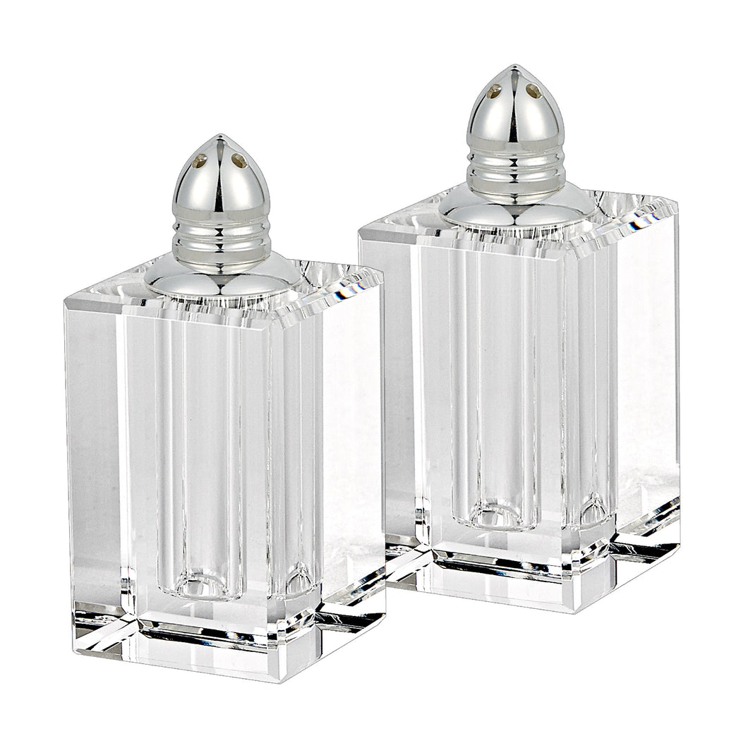 (D) Handcrafted Crystal Glass 2-pc Salt and Pepper Shakers Set Dispensers (Silver)