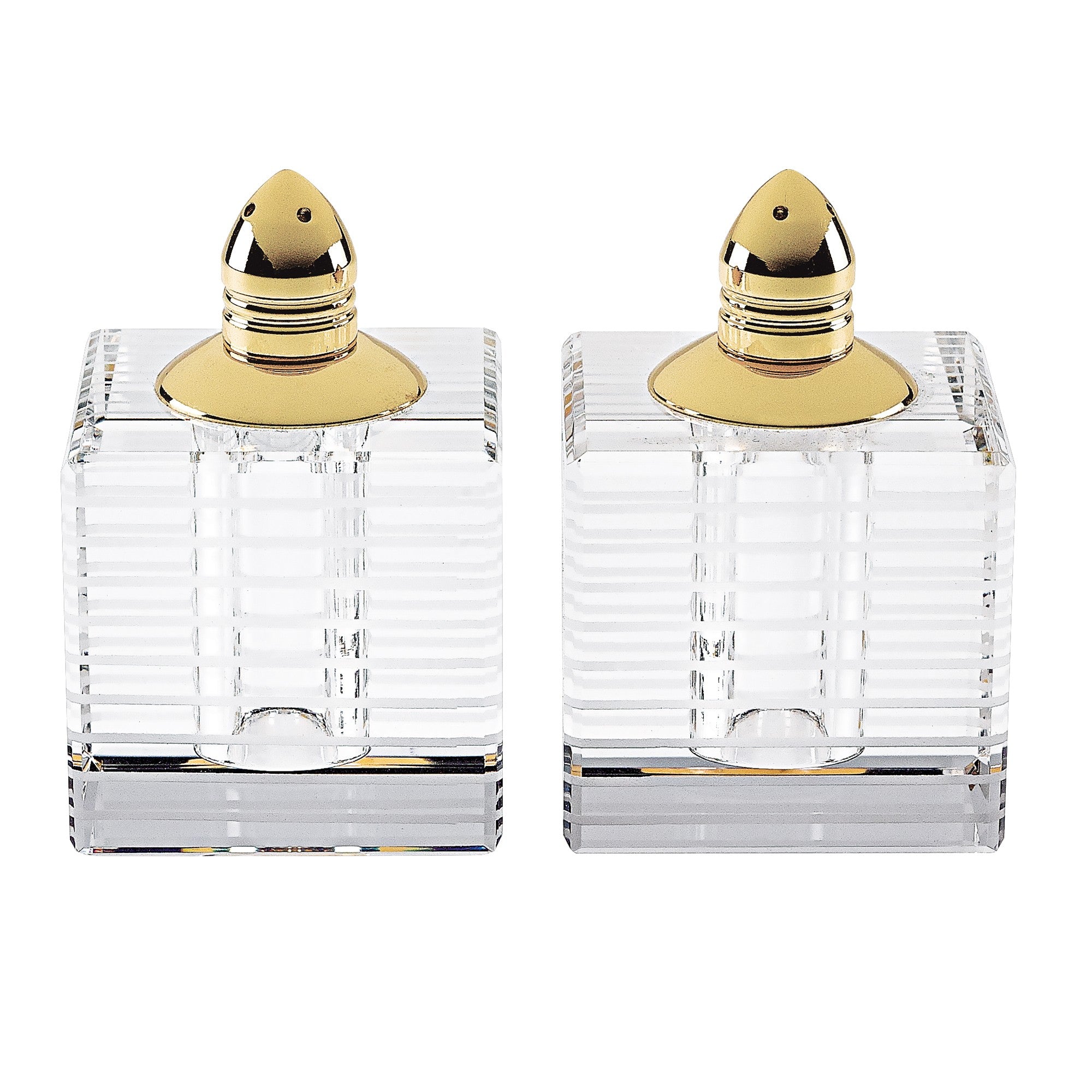 (D) Handcrafted 'Pinstripes Gold' Crystal Glass 2-pc Salt & Pepper Shakers Set