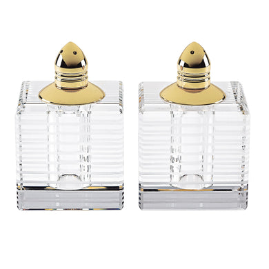 (D) Handcrafted 'Pinstripes Gold' Crystal Glass 2-pc Salt & Pepper Shakers Set