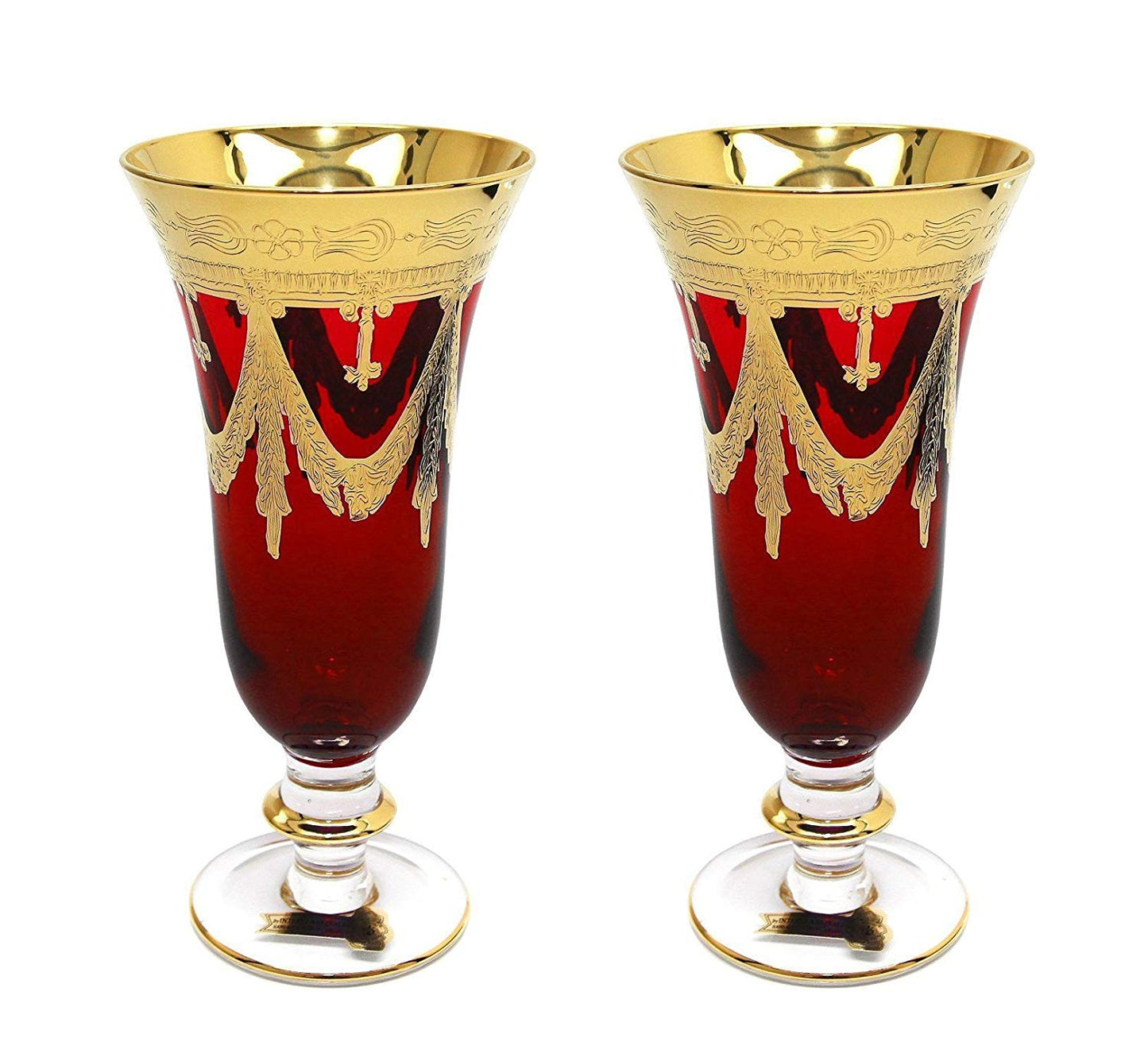 Interglass Italy Red Crystal Champagne Glasses, Vintage Design Set of 2, 6 or 12