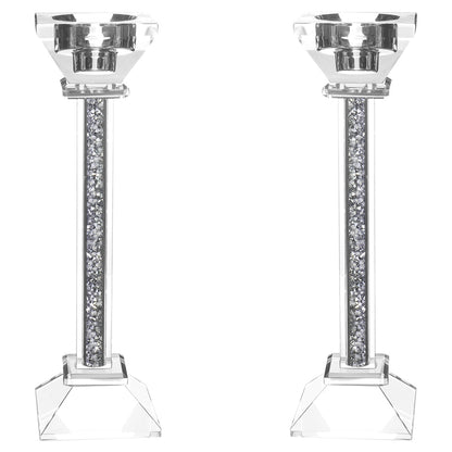 (D) Judaica Crystal Candlesticks with Stones Candle Holder