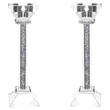 (D) Judaica Crystal Candlesticks with Stones Candle Holder (8.6'', Silver)