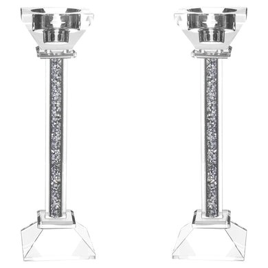 (D) Judaica Crystal Candlesticks with Stones Candle Holder (8.6'', Silver)