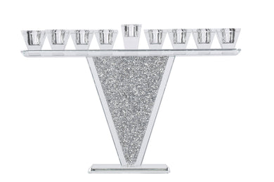 (D) Judaica Crystal Triangle Menorah with Stones (Silver)