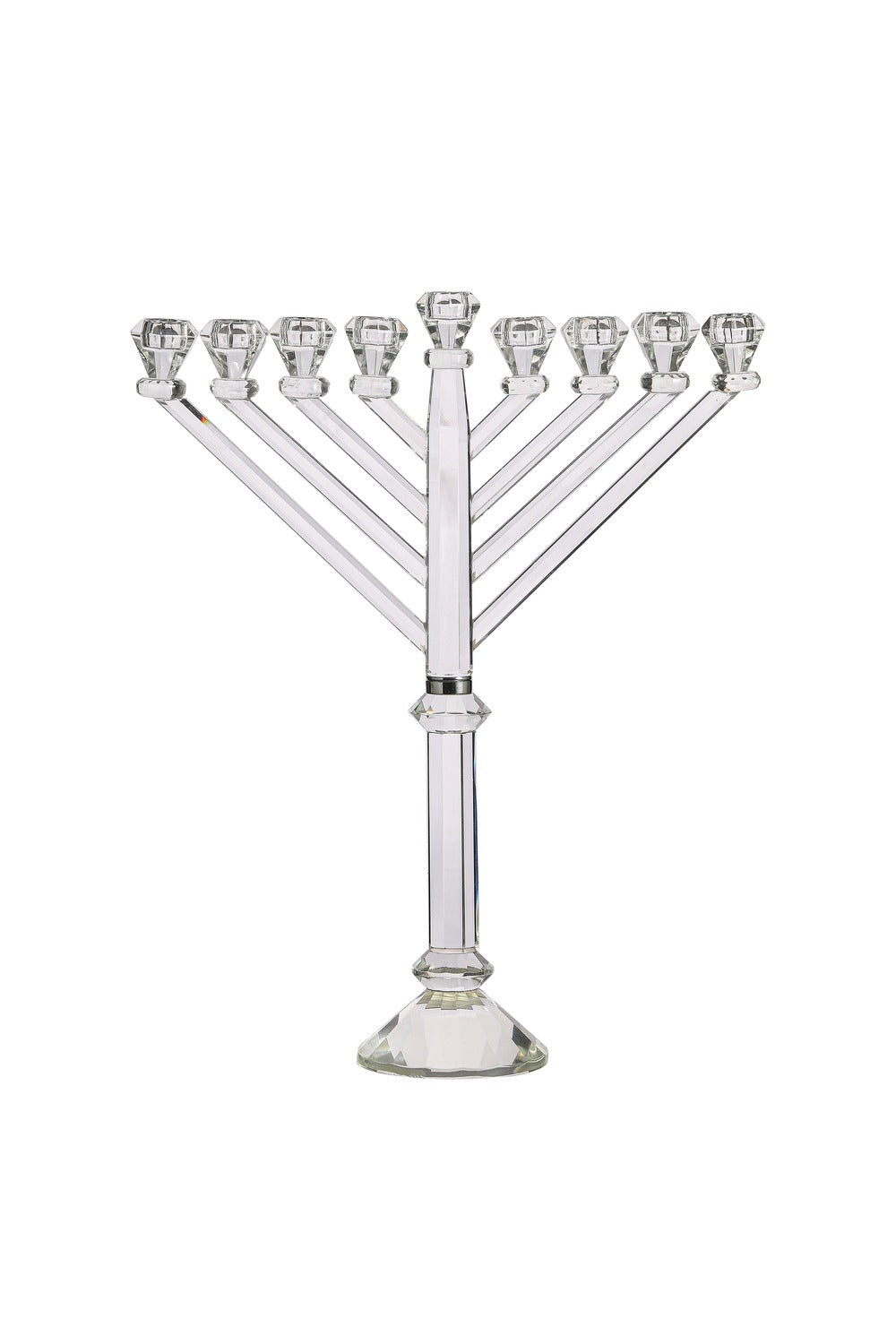 (D) Judaica Lavish Crystal Menorah 9 Branches on Led 15.7'' Clear Modern