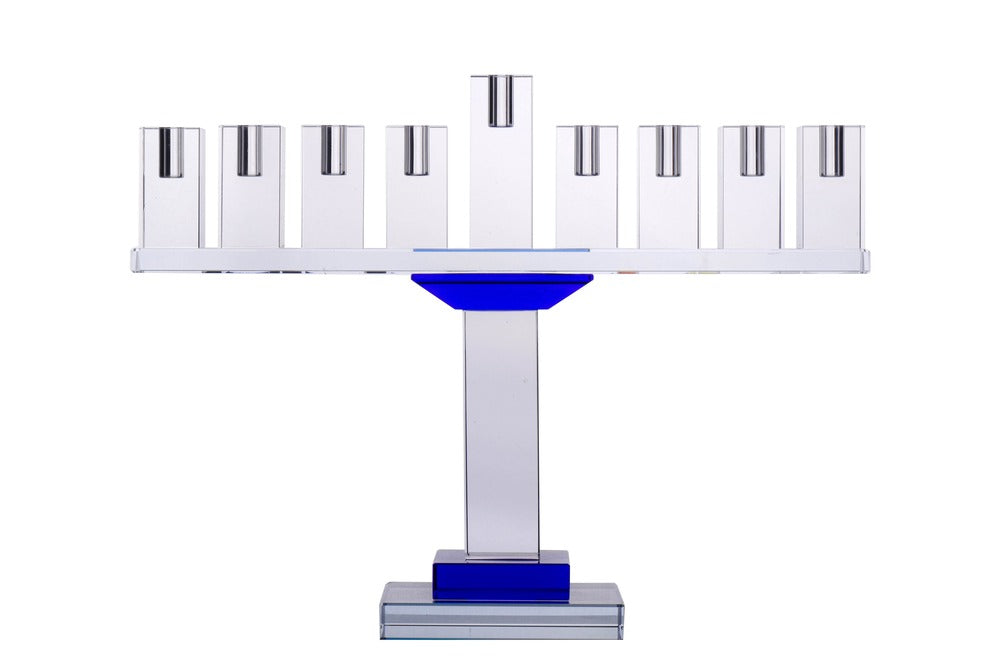 (D) Judaica Crystal Menorah Symmetrical 9 Branches Candle Holder