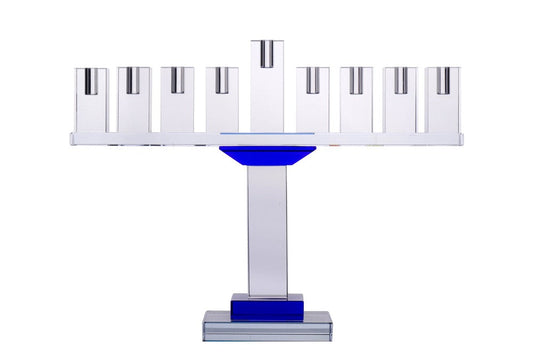 (D) Judaica Crystal Menorah Symmetrical 9 Branches Candle Holder